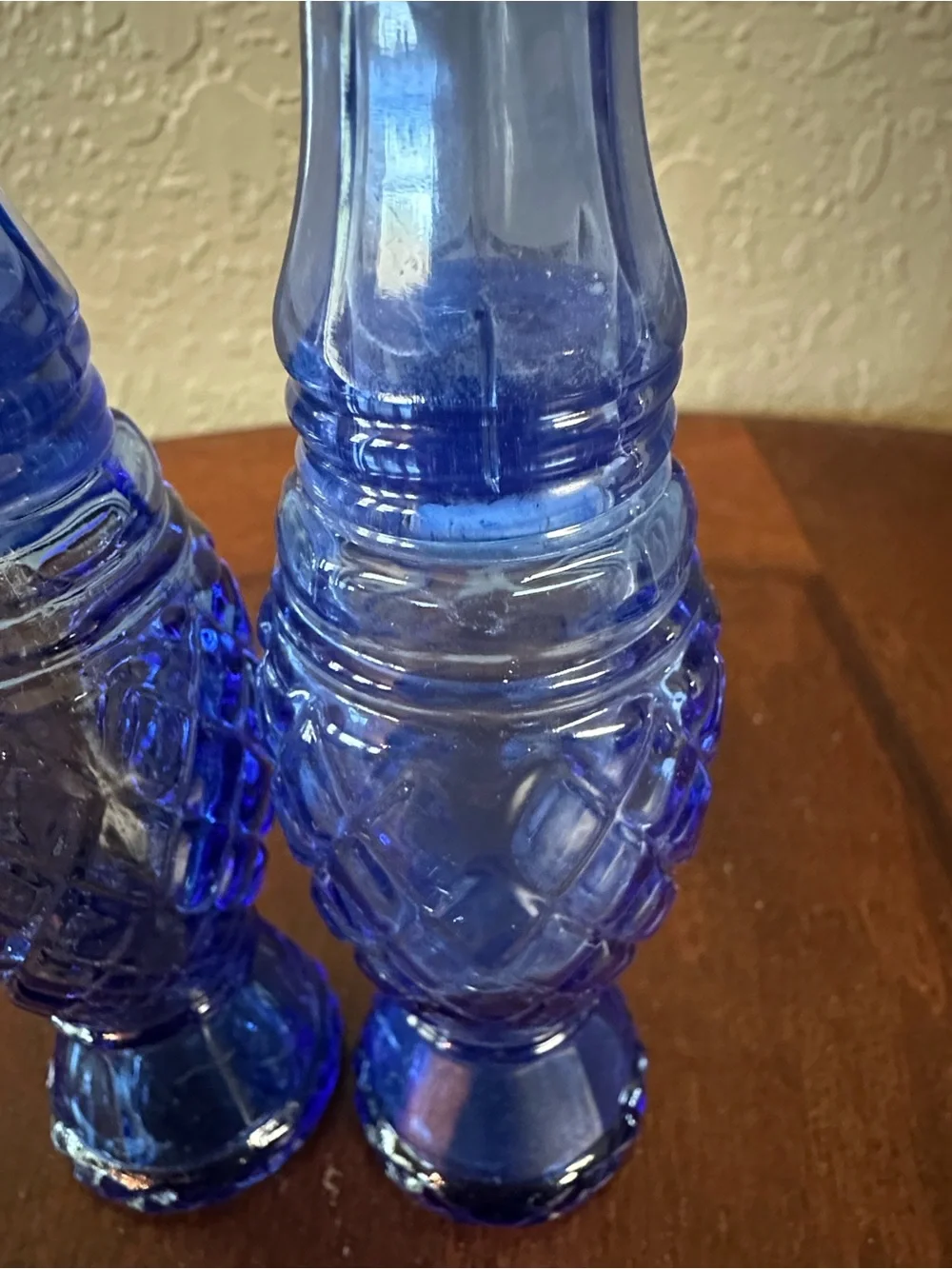 Vintage Avon Cobalt Blue Diamond-Texture Glass Shakers